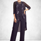 Cassandra Jumpsuit/Pantsuit Scoop Neck Floor-Length Chiffon Lace Mother of the Bride Dress With Sequins DE126P0015010