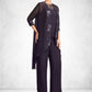 Cassandra Jumpsuit/Pantsuit Scoop Neck Floor-Length Chiffon Lace Mother of the Bride Dress With Sequins DE126P0015010