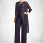 Cassandra Jumpsuit/Pantsuit Scoop Neck Floor-Length Chiffon Lace Mother of the Bride Dress With Sequins DE126P0015010