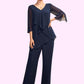 Alice Jumpsuit/Pantsuit V-neck Floor-Length Chiffon Mother of the Bride Dress With Cascading Ruffles DE126P0015019