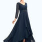 Janet A-Line V-neck Asymmetrical Chiffon Mother of the Bride Dress With Ruffle Beading Bow(s) DE126P0015021