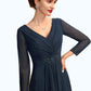 Janet A-Line V-neck Asymmetrical Chiffon Mother of the Bride Dress With Ruffle Beading Bow(s) DE126P0015021