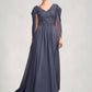 Karsyn A-Line V-neck Floor-Length Chiffon Lace Mother of the Bride Dress With Beading Sequins DE126P0015022