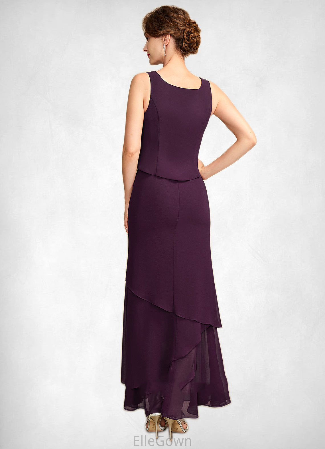 Madeleine Sheath/Column Scoop Neck Ankle-Length Chiffon Mother of the Bride Dress With Beading Sequins DE126P0015024