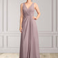 Yasmin A-Line V-neck Floor-Length Chiffon Mother of the Bride Dress With Ruffle DE126P0015026