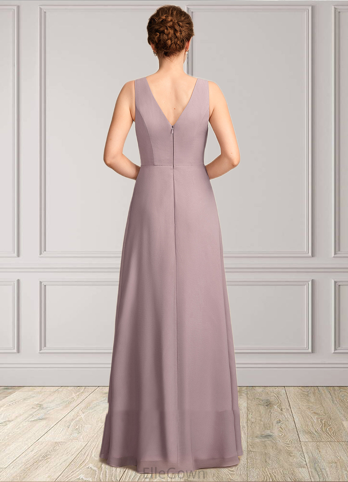 Yasmin A-Line V-neck Floor-Length Chiffon Mother of the Bride Dress With Ruffle DE126P0015026