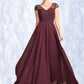 Lena A-Line V-neck Floor-Length Chiffon Mother of the Bride Dress With Beading Sequins DE126P0015028