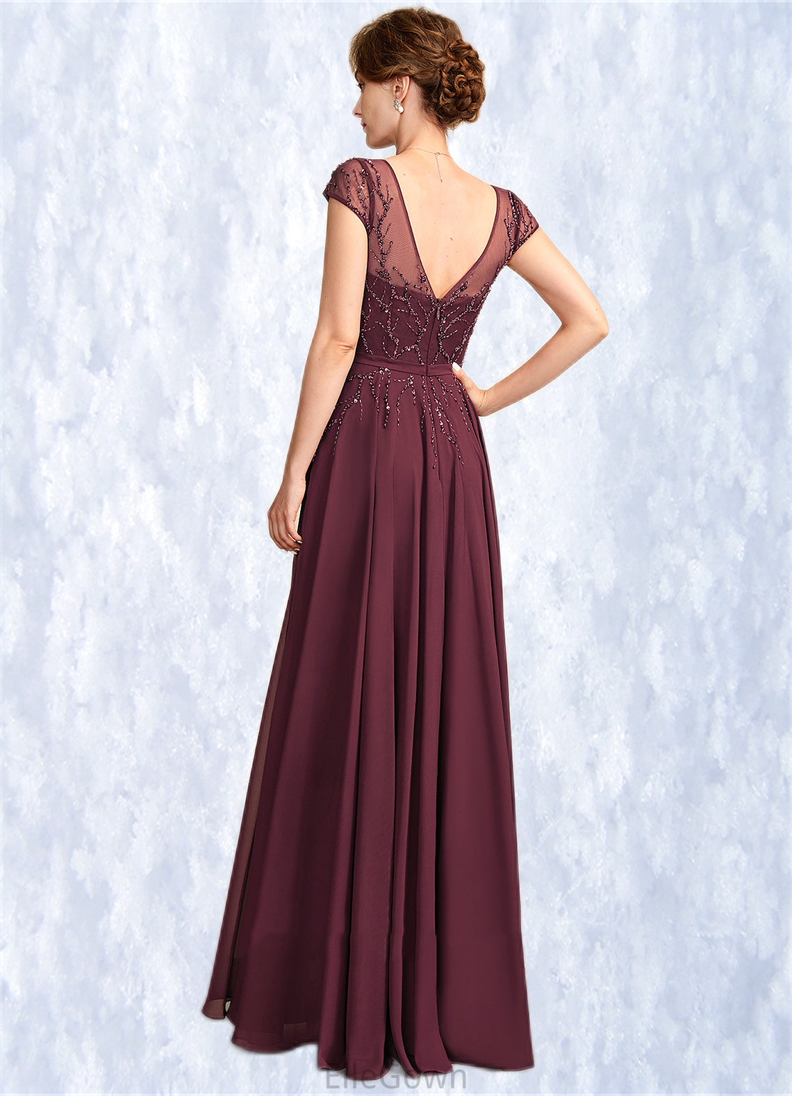 Lena A-Line V-neck Floor-Length Chiffon Mother of the Bride Dress With Beading Sequins DE126P0015028