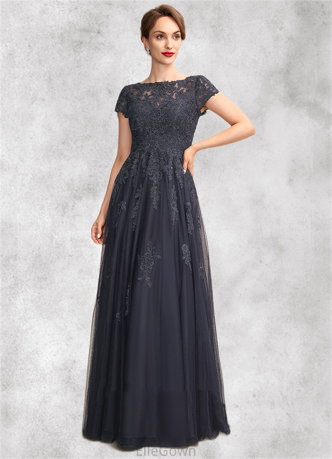 Emilia A-Line Scoop Neck Floor-Length Tulle Lace Mother of the Bride Dress With Beading DE126P0015029