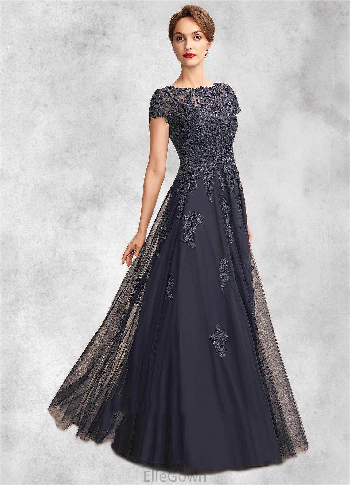 Emilia A-Line Scoop Neck Floor-Length Tulle Lace Mother of the Bride Dress With Beading DE126P0015029