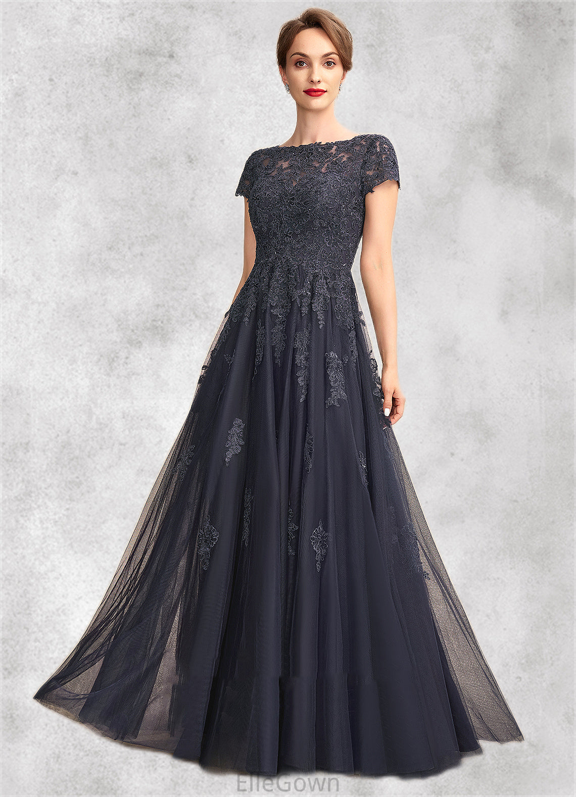 Emilia A-Line Scoop Neck Floor-Length Tulle Lace Mother of the Bride Dress With Beading DE126P0015029