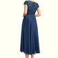 Maggie A-Line Scoop Neck Tea-Length Chiffon Lace Mother of the Bride Dress DE126P0015032