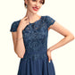 Maggie A-Line Scoop Neck Tea-Length Chiffon Lace Mother of the Bride Dress DE126P0015032