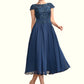 Maggie A-Line Scoop Neck Tea-Length Chiffon Lace Mother of the Bride Dress DE126P0015032