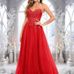 Maeve Ball-Gown/Princess V-Neck Floor-Length Tulle Prom Dresses With Sequins Appliques Lace DEP0025837