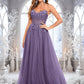 Maeve Ball-Gown/Princess V-Neck Floor-Length Tulle Prom Dresses With Sequins Appliques Lace DEP0025837