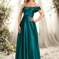 Ryleigh A-line Off the Shoulder Floor-Length Stretch Satin Prom Dresses DEP0025879