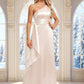 Mylie A-line One Shoulder Floor-Length Stretch Satin Bridesmaid Dress With Ruffle DEP0025818