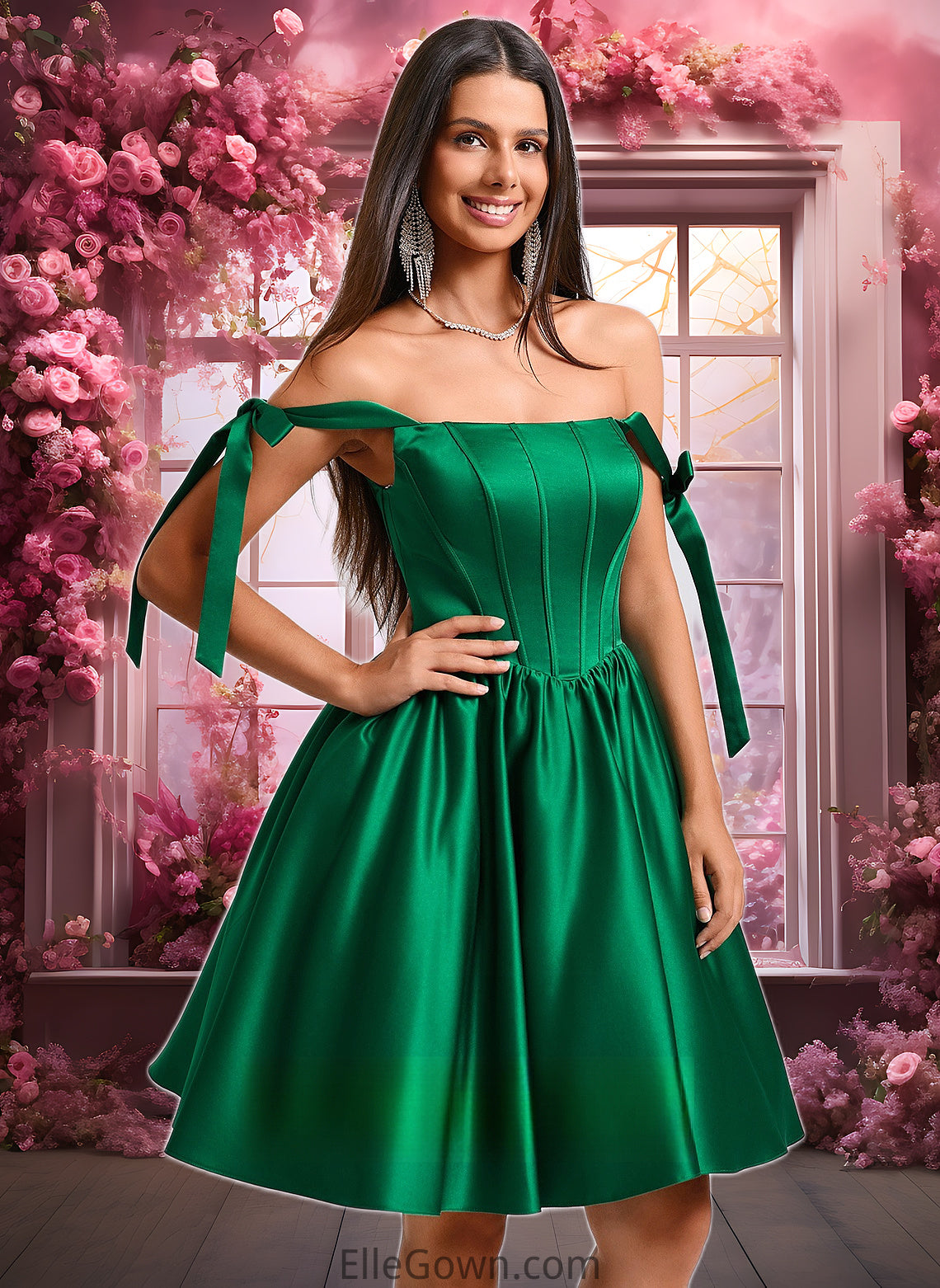 Eliana Ball-Gown/Princess Straight Short Satin Homecoming Dress With Bow DEP0025645