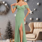 Savanah Trumpet/Mermaid Off the Shoulder V-Neck Floor-Length Chiffon Bridesmaid Dress DEP0025810