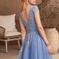 Yamilet A-line Scoop Short/Mini Tulle Homecoming Dress With Beading Appliques Lace DEP0020547