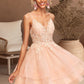 Trudie A-line V-Neck Short/Mini Lace Tulle Homecoming Dress DEP0020524