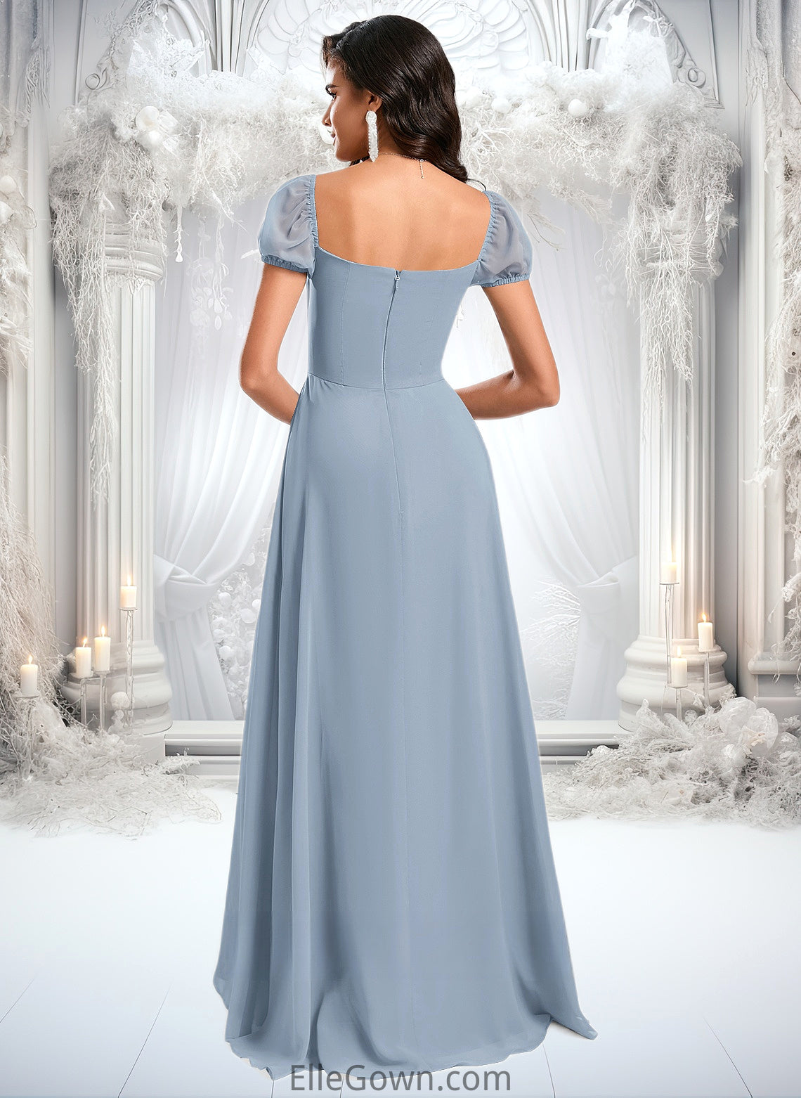 Lucille A-line Square Floor-Length Chiffon Prom Dresses With Ruffle DEP0025872