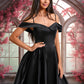 Briley A-line Off the Shoulder Short Satin Homecoming Dress DEP0025704