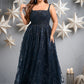 Kelsie A-line Square Floor-Length Organza Lace Floral Prom Dresses With Sequins DEP0025844