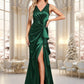 Kelsie Trumpet/Mermaid V-Neck Floor-Length Stretch Satin Bridesmaid Dress DEP0025812