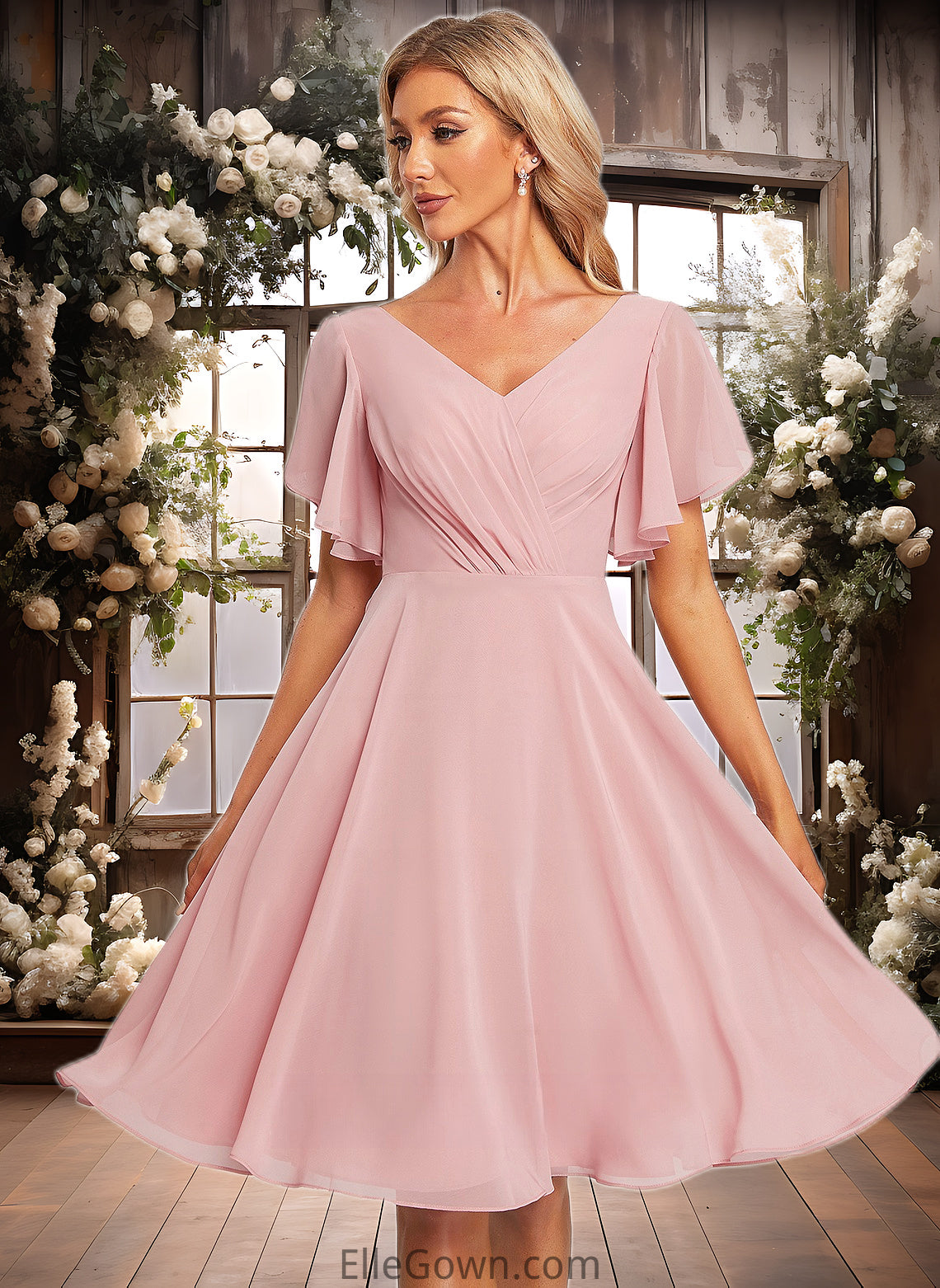 Stephany A-line V-Neck Knee-Length Chiffon Homecoming Dress DEP0025702