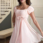 Phoebe A-line Square Short/Mini Chiffon Satin Homecoming Dress With Beading Bow Ruffle DEP0020597