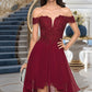 Hayley A-line Off the Shoulder Asymmetrical Chiffon Homecoming Dress With Beading DEP0020582