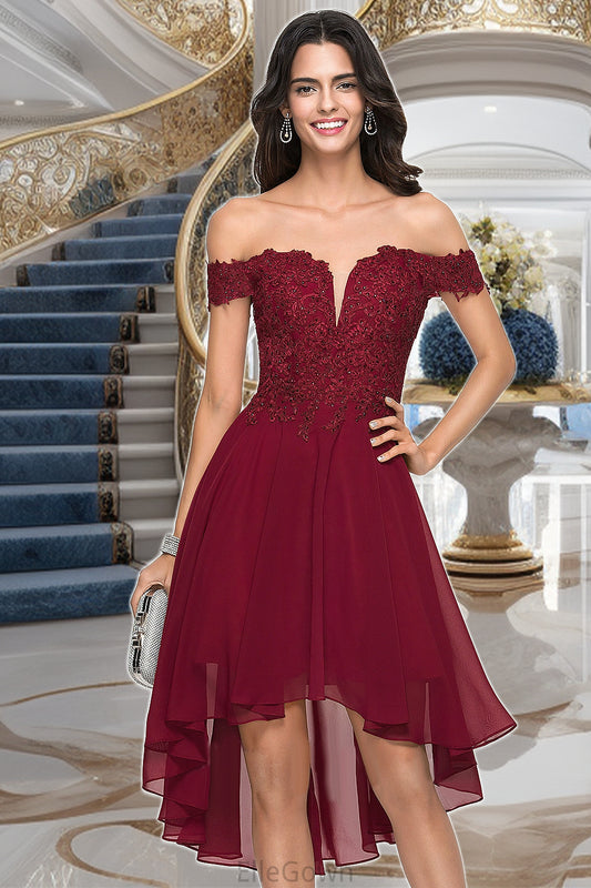 Hayley A-line Off the Shoulder Asymmetrical Chiffon Homecoming Dress With Beading DEP0020582