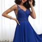 Micah A-line V-Neck Short/Mini Chiffon Lace Homecoming Dress With Beading DEP0020563