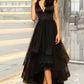 Savannah A-line V-Neck Asymmetrical Satin Tulle Homecoming Dress With Beading DEP0020533