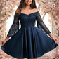 Danica A-line Off the Shoulder Short Satin Homecoming Dress With Sequins DEP0025651