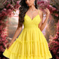 Presley A-line V-Neck Short Chiffon Homecoming Dress With Ruffle Sequins DEP0025700