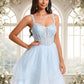 London Ball-Gown/Princess Scoop Short Tulle Homecoming Dress With Appliques Lace DEP0025659