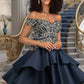 Kay A-line Off the Shoulder Short/Mini Satin Homecoming Dress DEP0020562