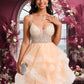 Kenley Ball-Gown/Princess V-Neck Short Tulle Homecoming Dress With Beading Sequins DEP0025646