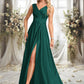 Susie A-line V-Neck Floor-Length Satin Prom Dresses DEP0025877