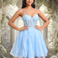 Janelle Ball-Gown/Princess Sweetheart Short Lace Tulle Homecoming Dress With Ruffle DEP0025707