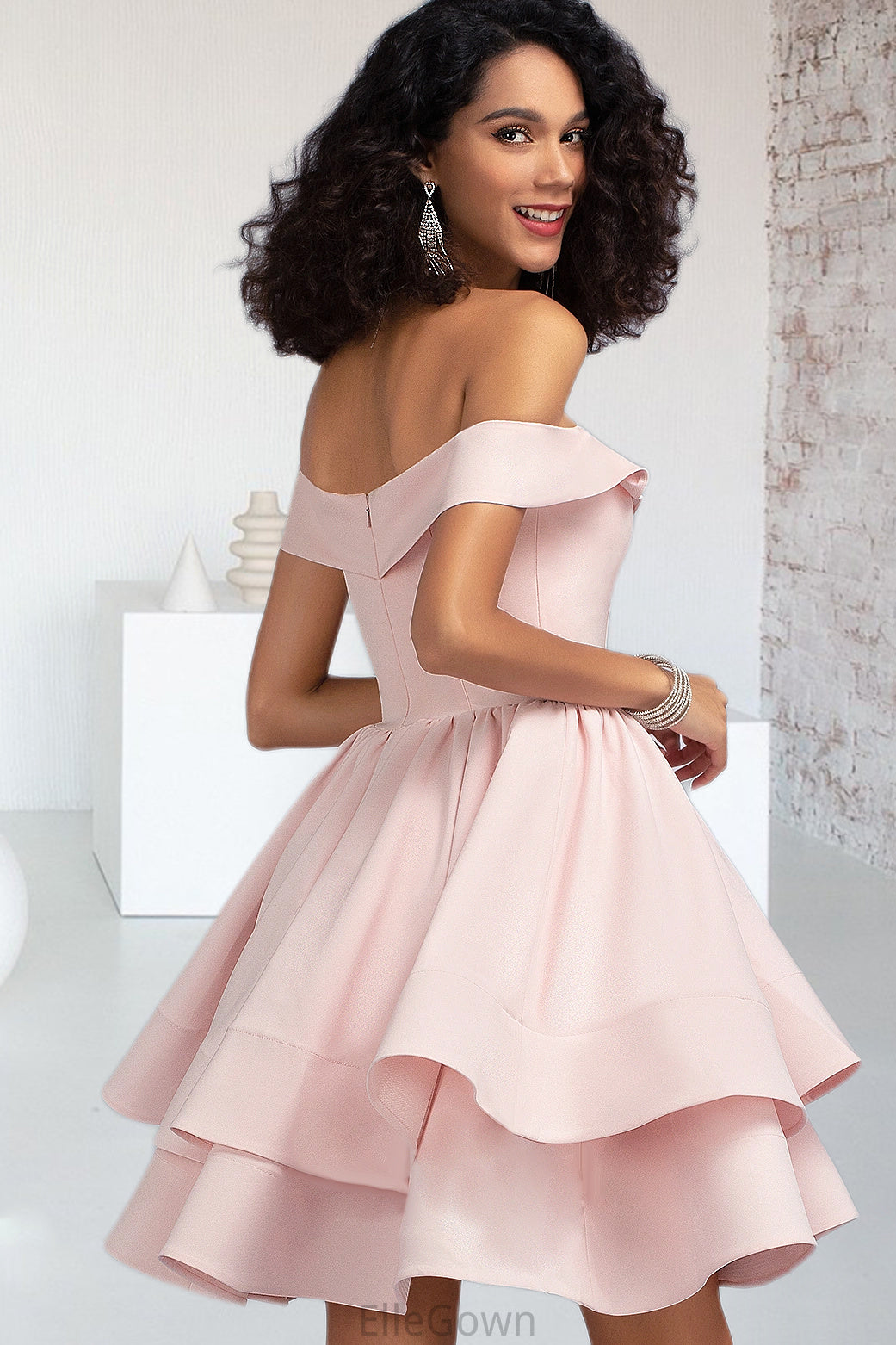 Madeleine A-line Short/Mini Stretch Crepe Homecoming Dress With Cascading Ruffles DEP0020540