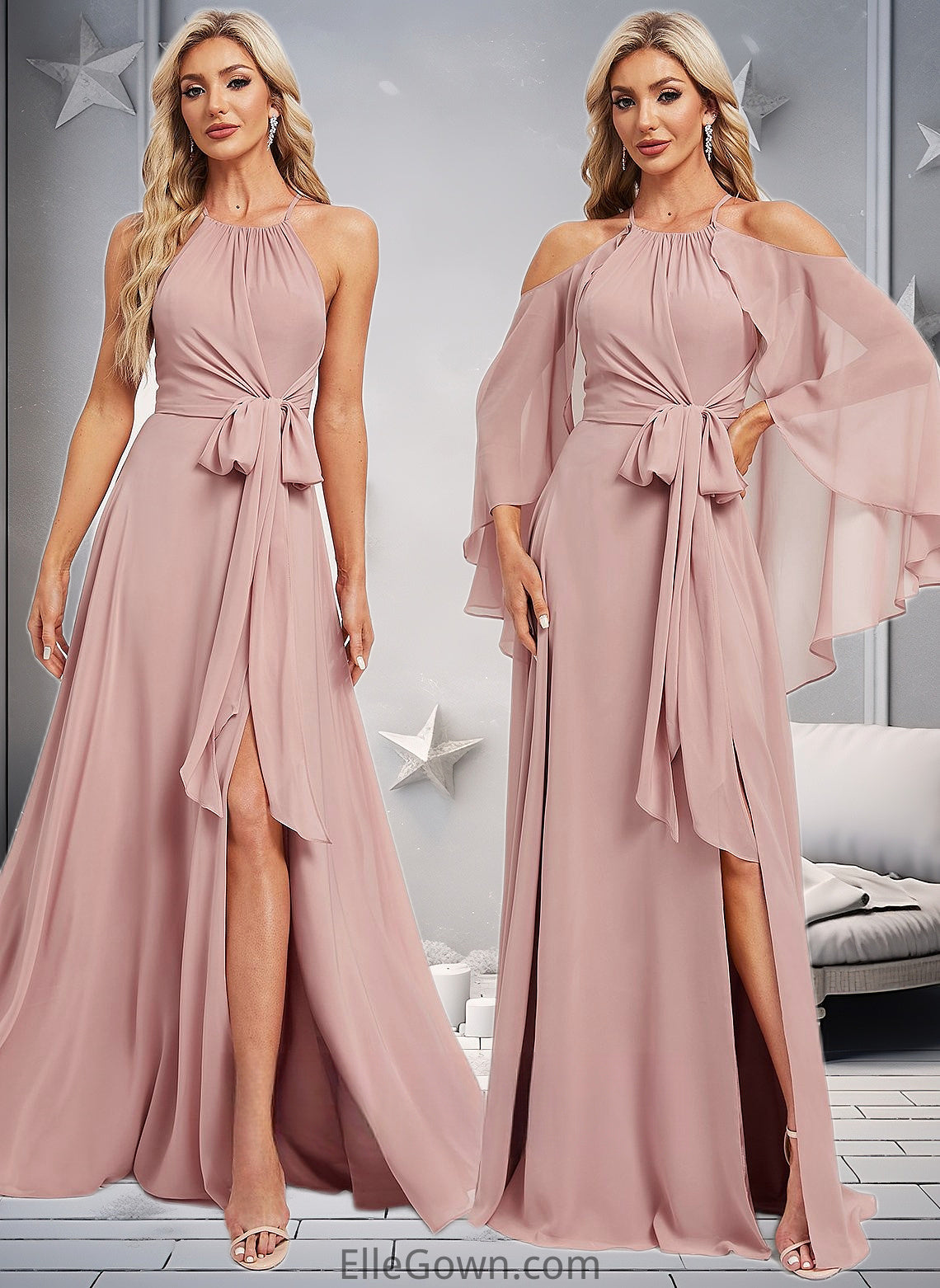 Gwendolyn A-line Halter Floor-Length Chiffon Bridesmaid Dress DEP0025821