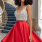 Yamilet A-line V-Neck Short/Mini Satin Homecoming Dress With Beading Sequins DEP0020569