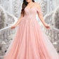 Dalia A-line Sweetheart Off the Shoulder Floor-Length Tulle Floral Lace Prom Dresses With Appliques Lace DEP0025870