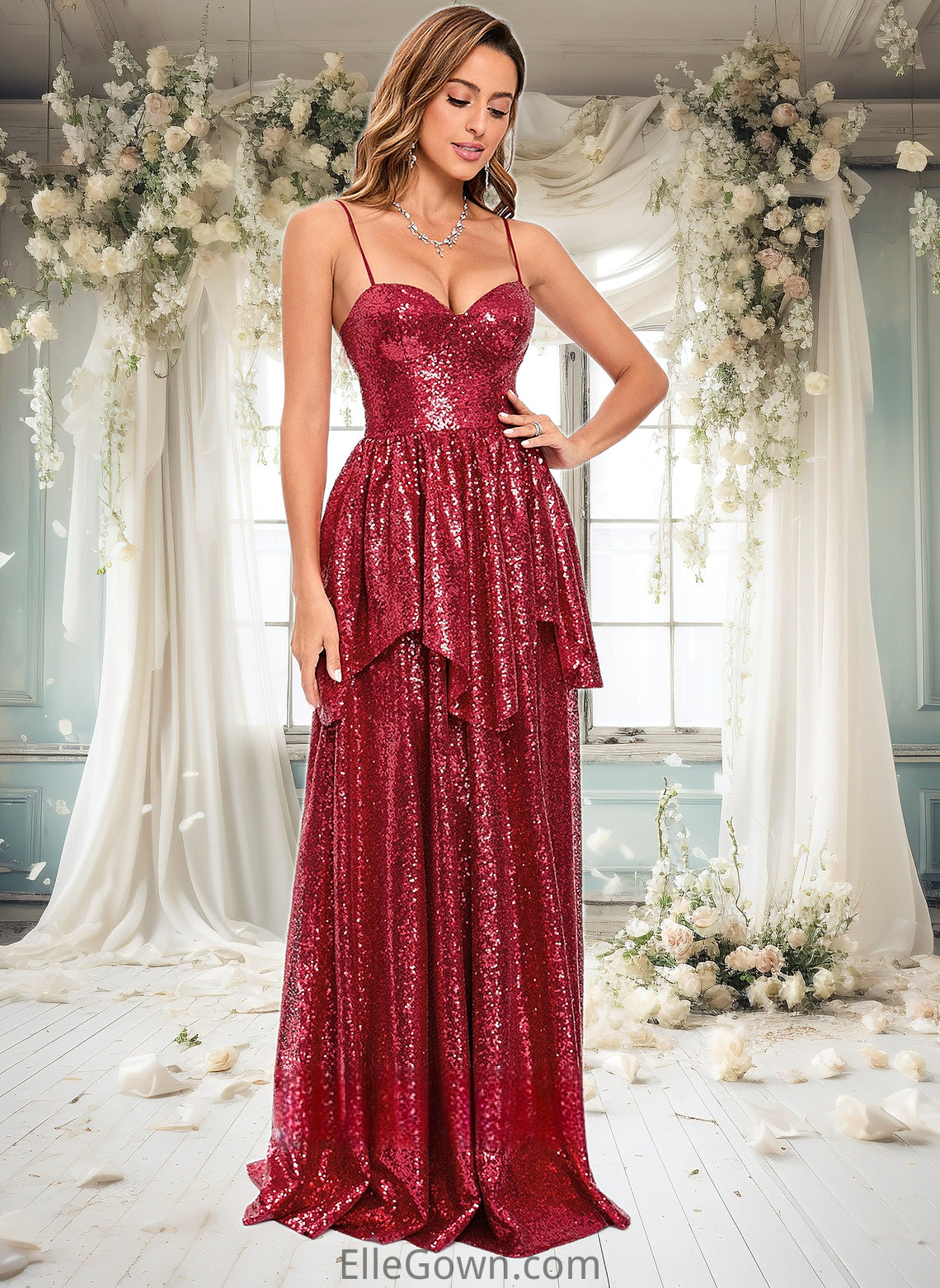 Aniya A-line Sweetheart Floor-Length Sequin Prom Dresses DEP0025868