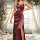 Miya A-line Asymmetrical Floor-Length Stretch Satin Bridesmaid Dress DEP0025828