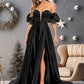 Alissa A-line V-Neck Sweep Train Satin Prom Dresses DEP0025842